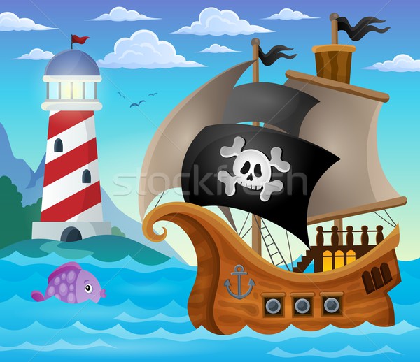 пиратских судно тема изображение воды рыбы Сток-фото © clairev