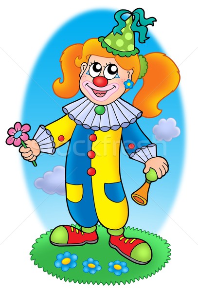 Karikatur Clown Mädchen Wiese Farbe Illustration Stock foto © clairev