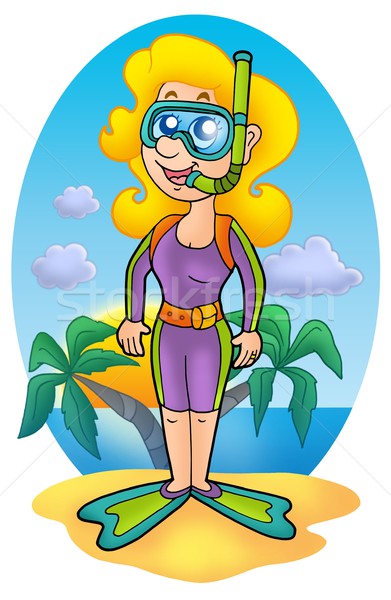 Kız şnorkel dalgıç plaj renk örnek Stok fotoğraf © clairev