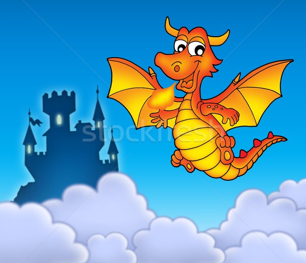 Red dragon with castle Stock photo © clairev