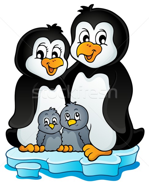 Pingüino familia imagen feliz hielo aves Foto stock © clairev