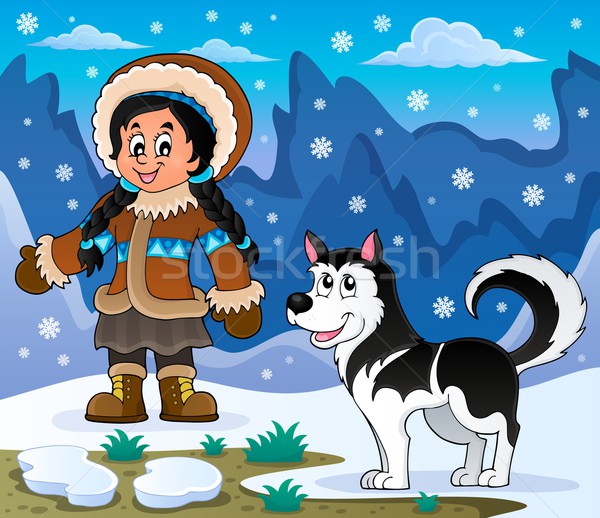 Inuit girl with Husky dog Stock photo © clairev