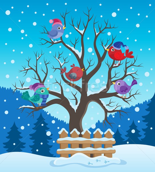 Winter Baum Vögel Bild Vogel Tiere Stock foto © clairev