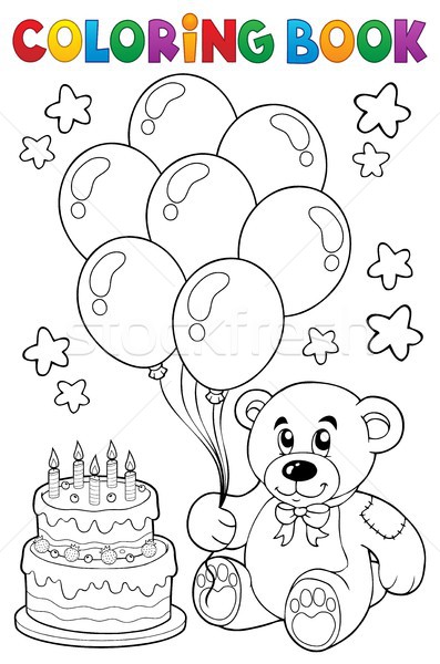 Stockfoto: Kleurboek · teddybeer · boek · gelukkig · verjaardag · kunst