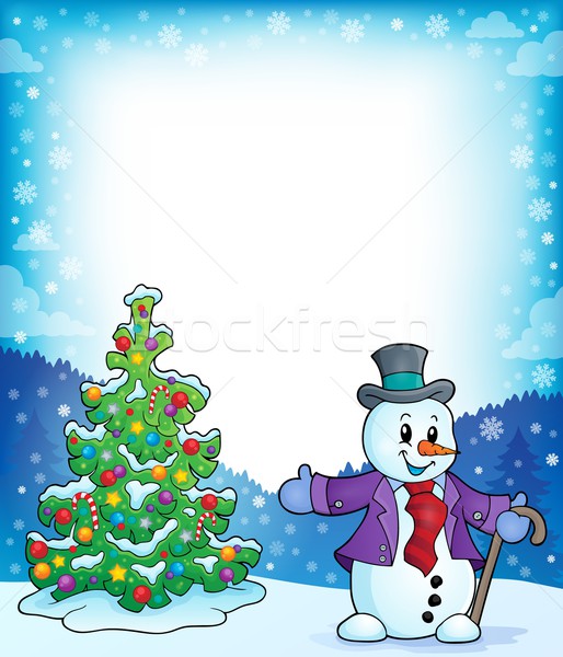 Frame with Christmas tree and snowman 1 Stock photo © clairev