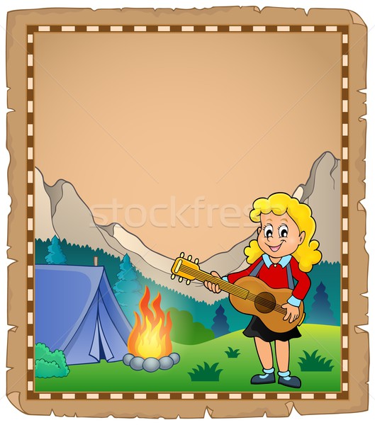 Parşömen kız gitarist kamp kâğıt gülümseme Stok fotoğraf © clairev