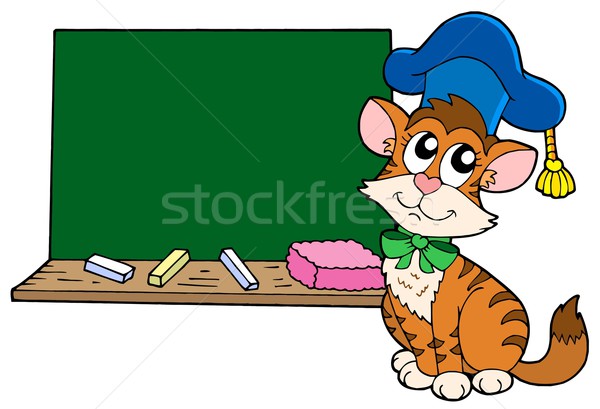 Cat teacher with blackboard Stock photo © clairev