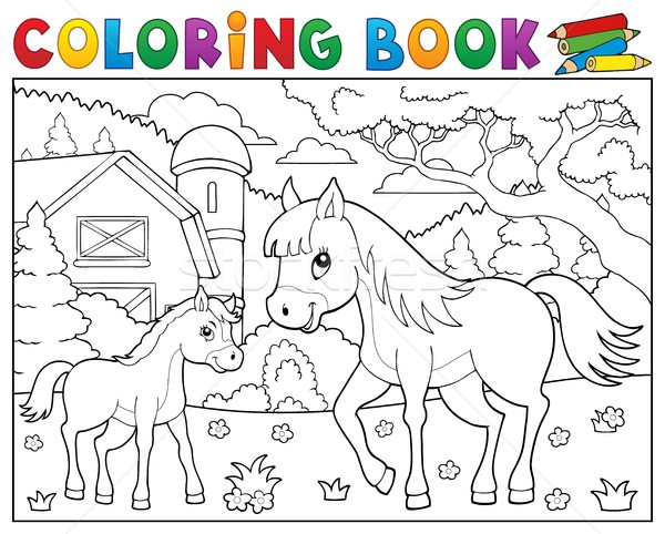 Livre de coloriage cheval poulain printemps livre bâtiment [[stock_photo]] © clairev