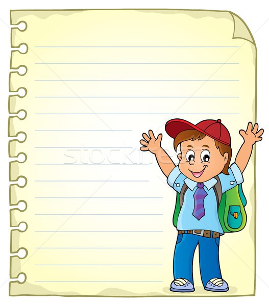 Notepad page with happy pupil boy Stock photo © clairev