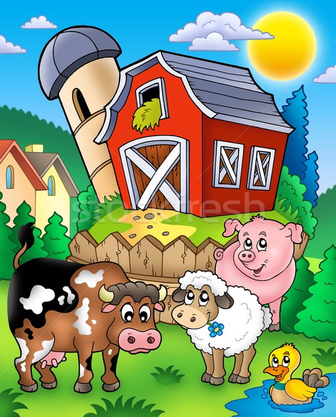 農場裡的動物 穀倉 顏色 插圖 房子 草 商業照片 © clairev