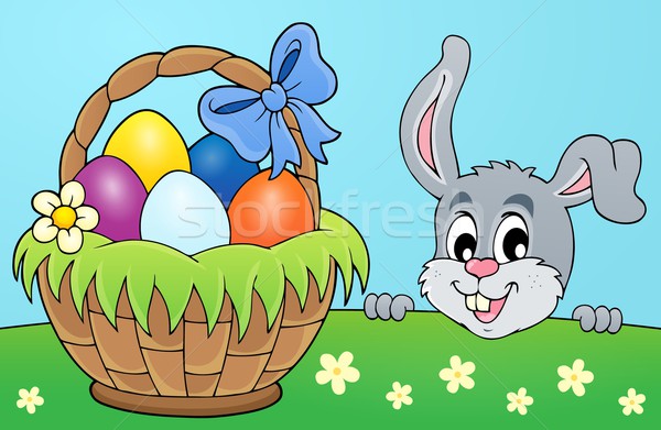 Decorativo cesta de ovos coelho páscoa primavera rabino Foto stock © clairev