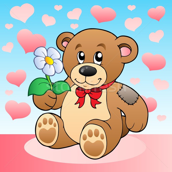 Teddy bear with flower and hearts Stock photo © clairev