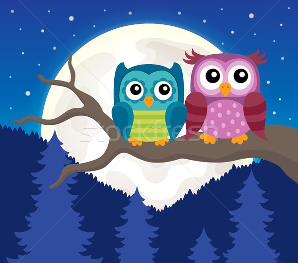 Stylized owls on branch theme image 3 Stock photo © clairev