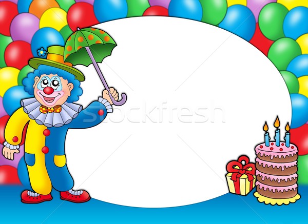 Stockfoto: Frame · clown · ballonnen · kleur · illustratie · gezicht