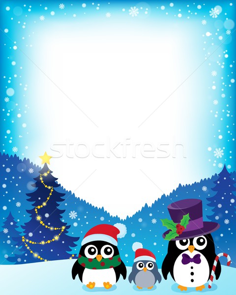 [[stock_photo]]: Cadre · stylisé · Noël · neige · oiseau · oiseaux