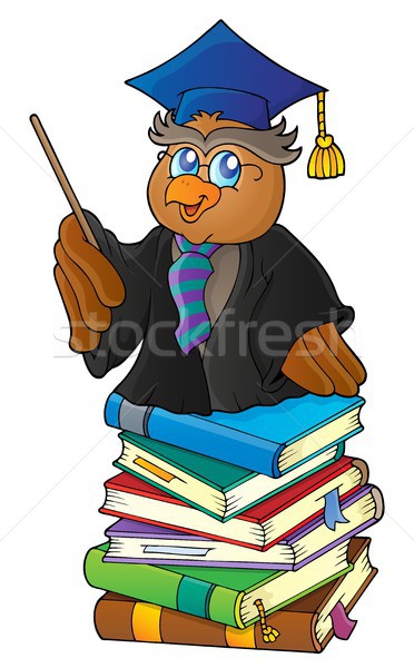 Stock photo: Owl teacher on stack of books theme 1