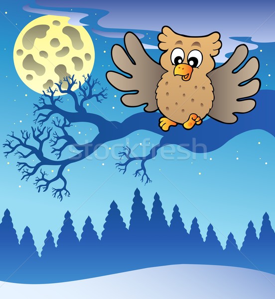 Cute flying owl in snowy landscape Stock photo © clairev