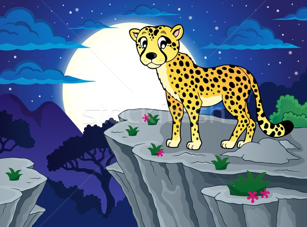 獵豹 圖像 月亮 藝術 夜 石 商業照片 © clairev