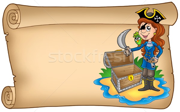 Photo stock: Vieux · défiler · pirate · fille · couleur · illustration