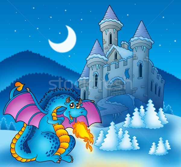 Big blue dragon with winter castle Stock photo © clairev