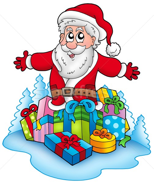 Happy Santa Claus with pile of gifts Stock photo © clairev