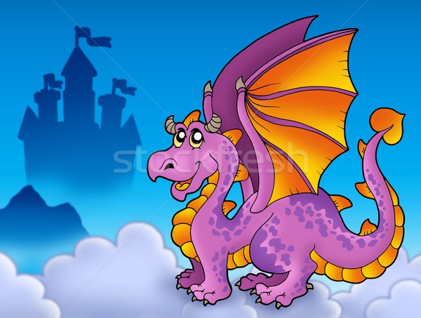 Big purple dragon near castle Stock photo © clairev