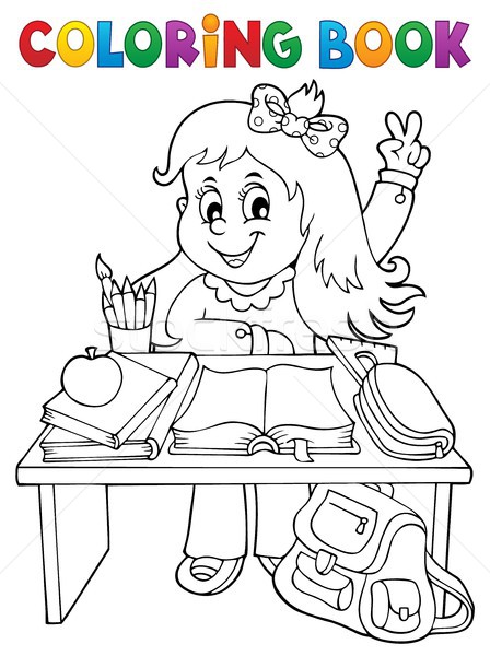 Coloring book girl behind school desk Stock photo © clairev