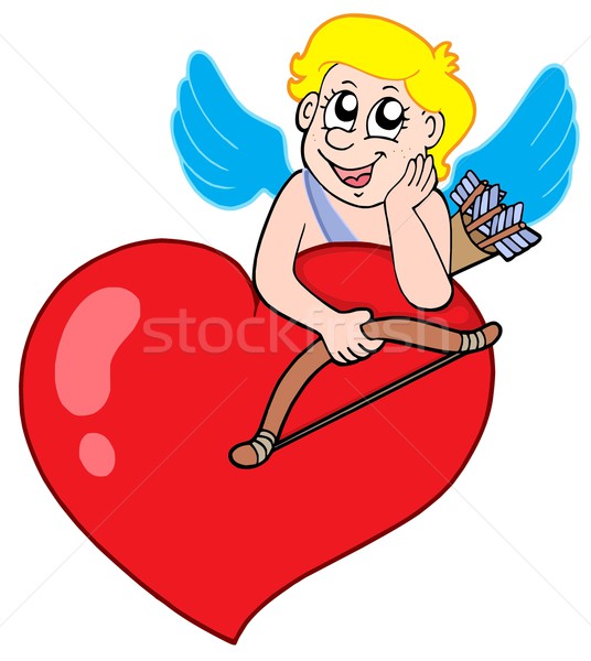 Cute cupid resting on heart Stock photo © clairev