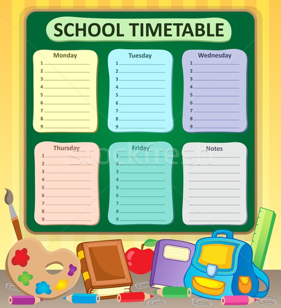 [[stock_photo]]: Hebdomadaire · école · calendrier · sujet · table · apprentissage