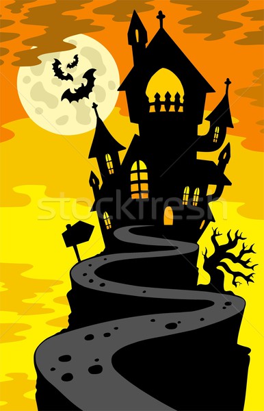 Haunted house silhouette on hill Stock photo © clairev