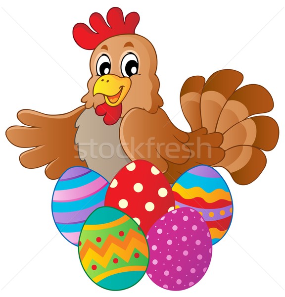 Tyúk különböző húsvéti tojások boldog művészet madár Stock fotó © clairev