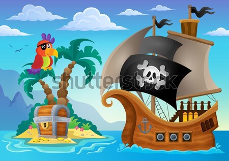 Three pirates and island silhouette Stock photo © clairev