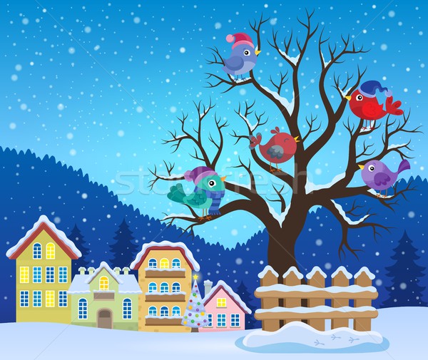 Сток-фото: зима · дерево · птиц · изображение · снега · искусства