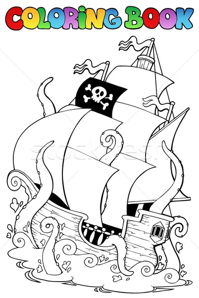 stock photo: coloring book with pirate ship 1