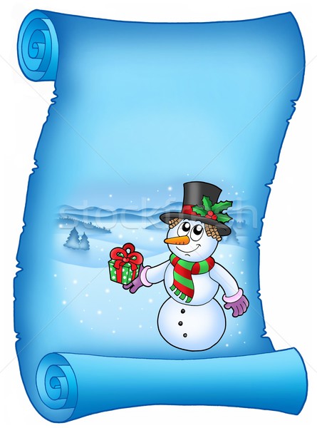 Blauw perkament christmas sneeuwpop kleur illustratie Stockfoto © clairev