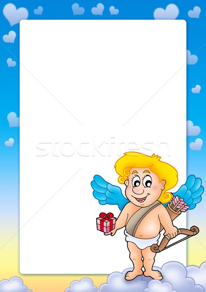 Frame with Cupid holding gift Stock photo © clairev