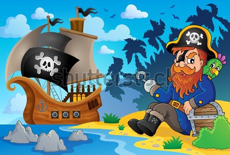 Foto stock: Pirata · coleção · água · papel · olho · pôr · do · sol