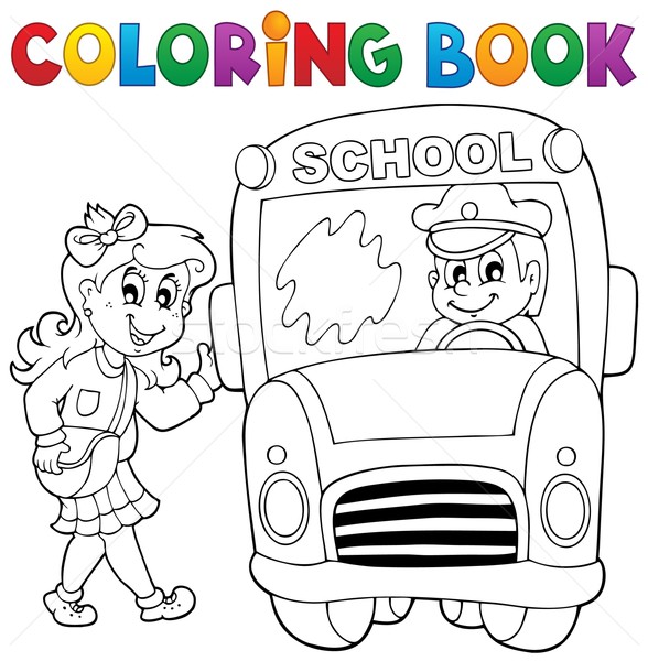 Livro para colorir ônibus escolar sorrir livro homem estudante Foto stock © clairev