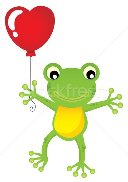 Stock foto: Frosch · Herz · Ballon · glücklich · lächelnd