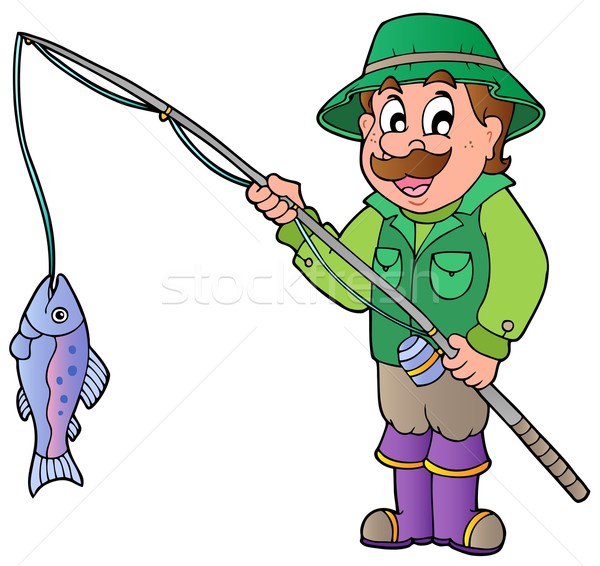 Cartoon fisherman with rod and fish Stock photo © clairev