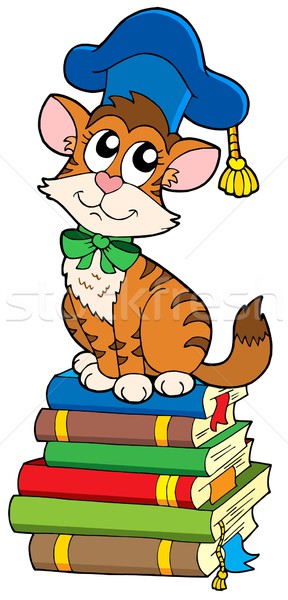 Cat teacher on pile of books Stock photo © clairev