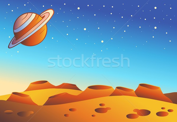 Desen animat roşu planetă peisaj cer portocaliu Imagine de stoc © clairev