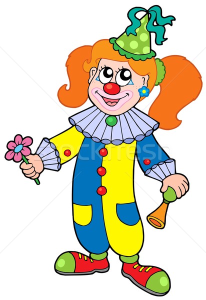 Stock foto: Karikatur · Clown · Mädchen · Blume · Party · Gesicht