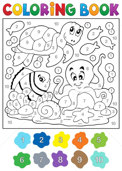 Coloring book with sea animals 4 Stock photo © clairev