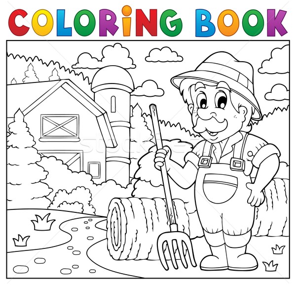 Coloring book farmer near farmhouse 2 Stock photo © clairev