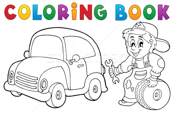 coloring book car mechanic theme 1 vector illustration