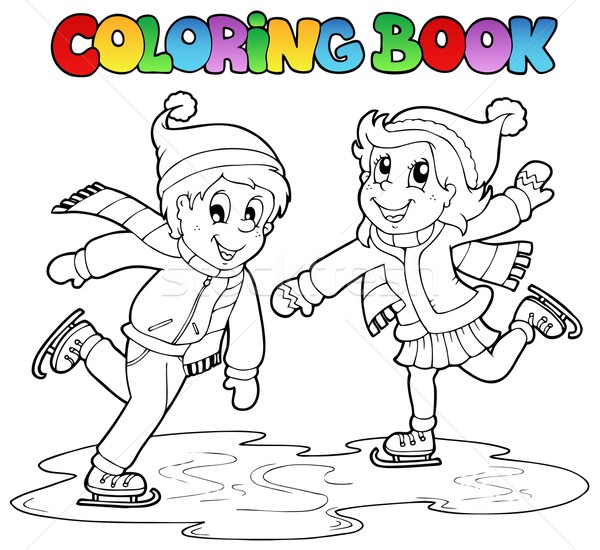 Stock photo: Coloring book skating boy and girl