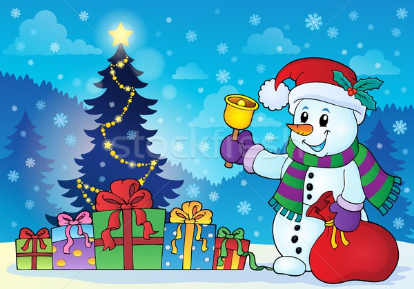 Snowman near Christmas tree theme 3 Stock photo © clairev