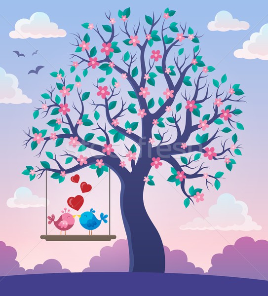 Zdjęcia stock: Drzewo · walentynki · ptaków · serca · liści · sztuki