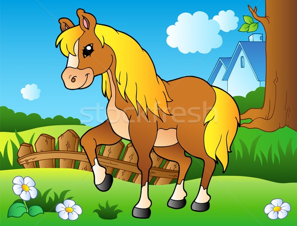 Cartoon horse on spring meadow Stock photo © clairev